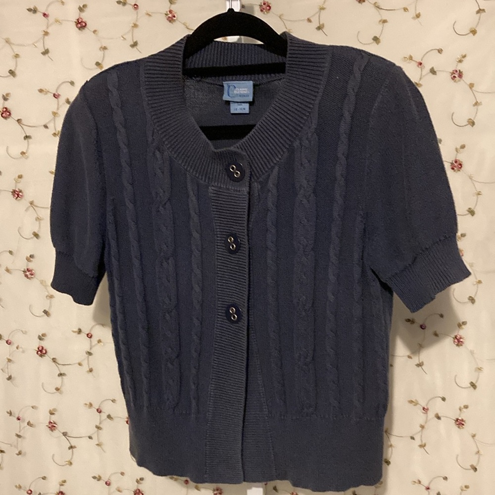 CLASSIC ELEMENTS cotton navy blue cropped cardigan